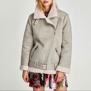 zara fake fur shearling leather biker jacket